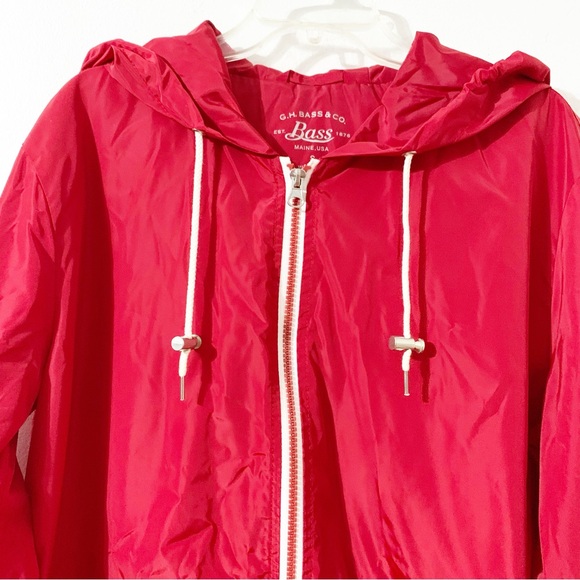 G. H. Bass Maine USA Fully Lined Zip Front Hood Windbreaker Jacket Red White❤️🤍 - Picture 3 of 13